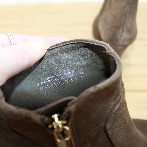 TORY BURCH Brown Suede Side Zip Ankle Stacked Heels Booties Size 7 M - Picture 6 of 9